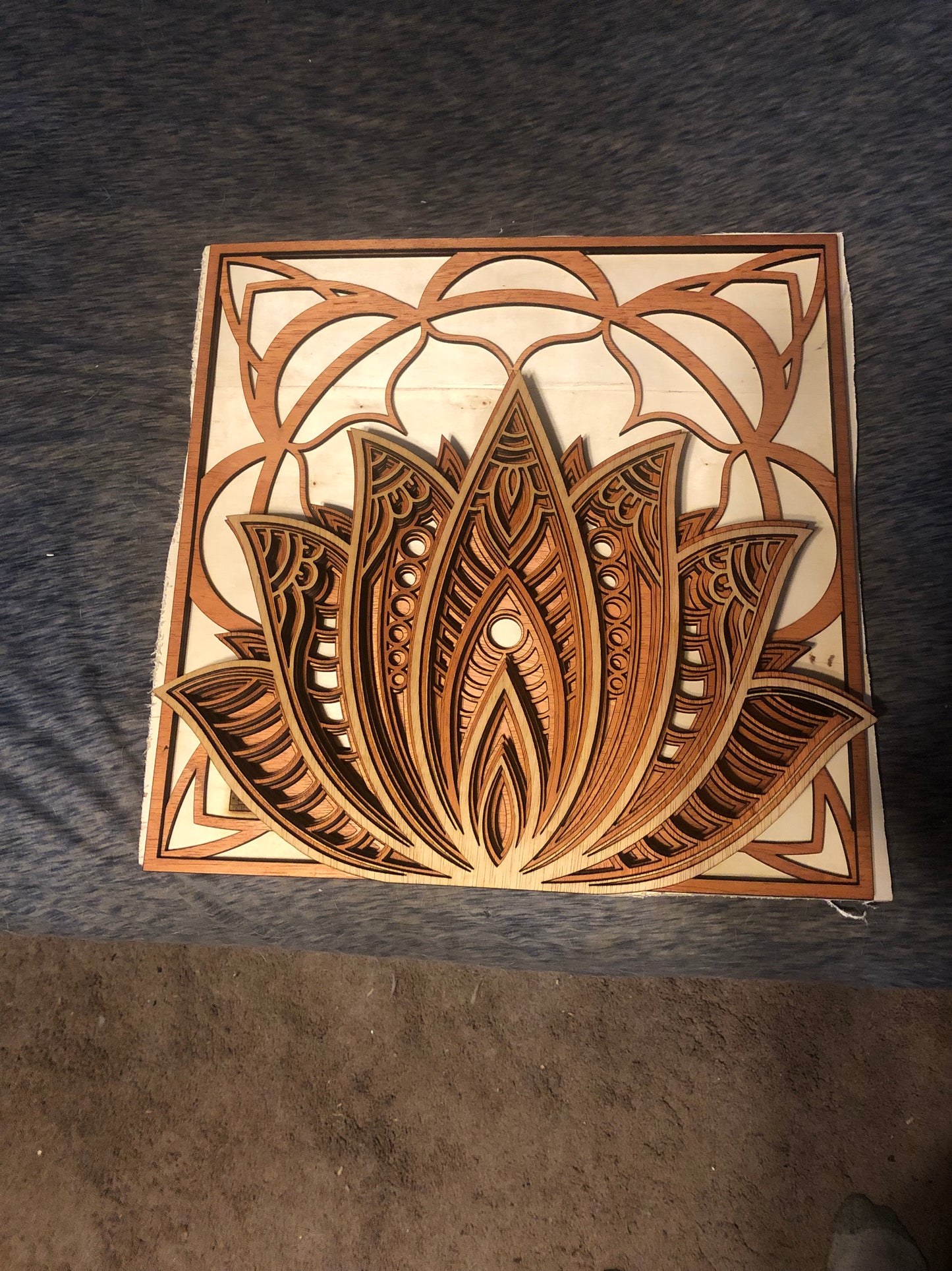 Lotus Mandala Laser Wood Art