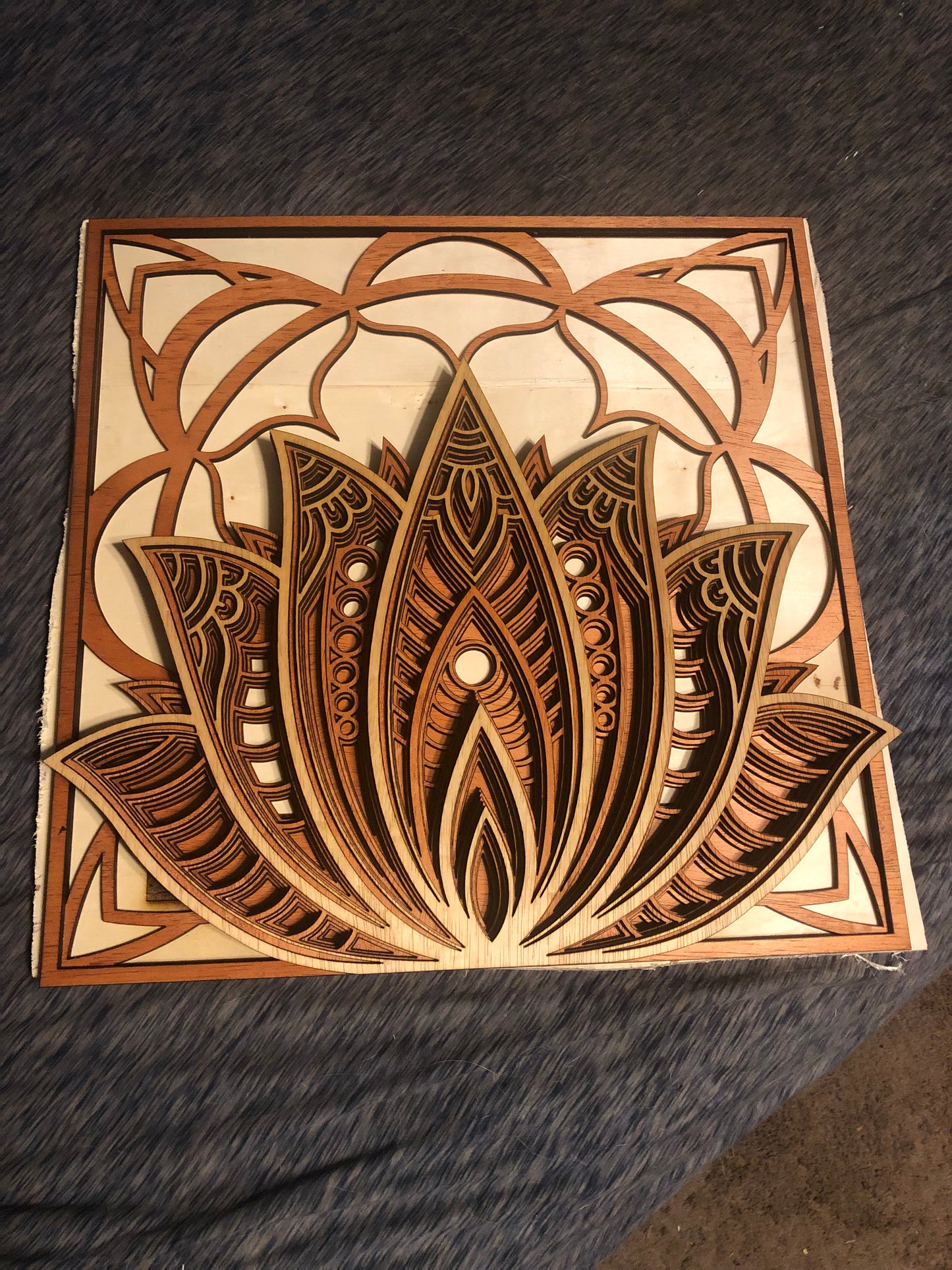 Lotus Mandala Laser Wood Art