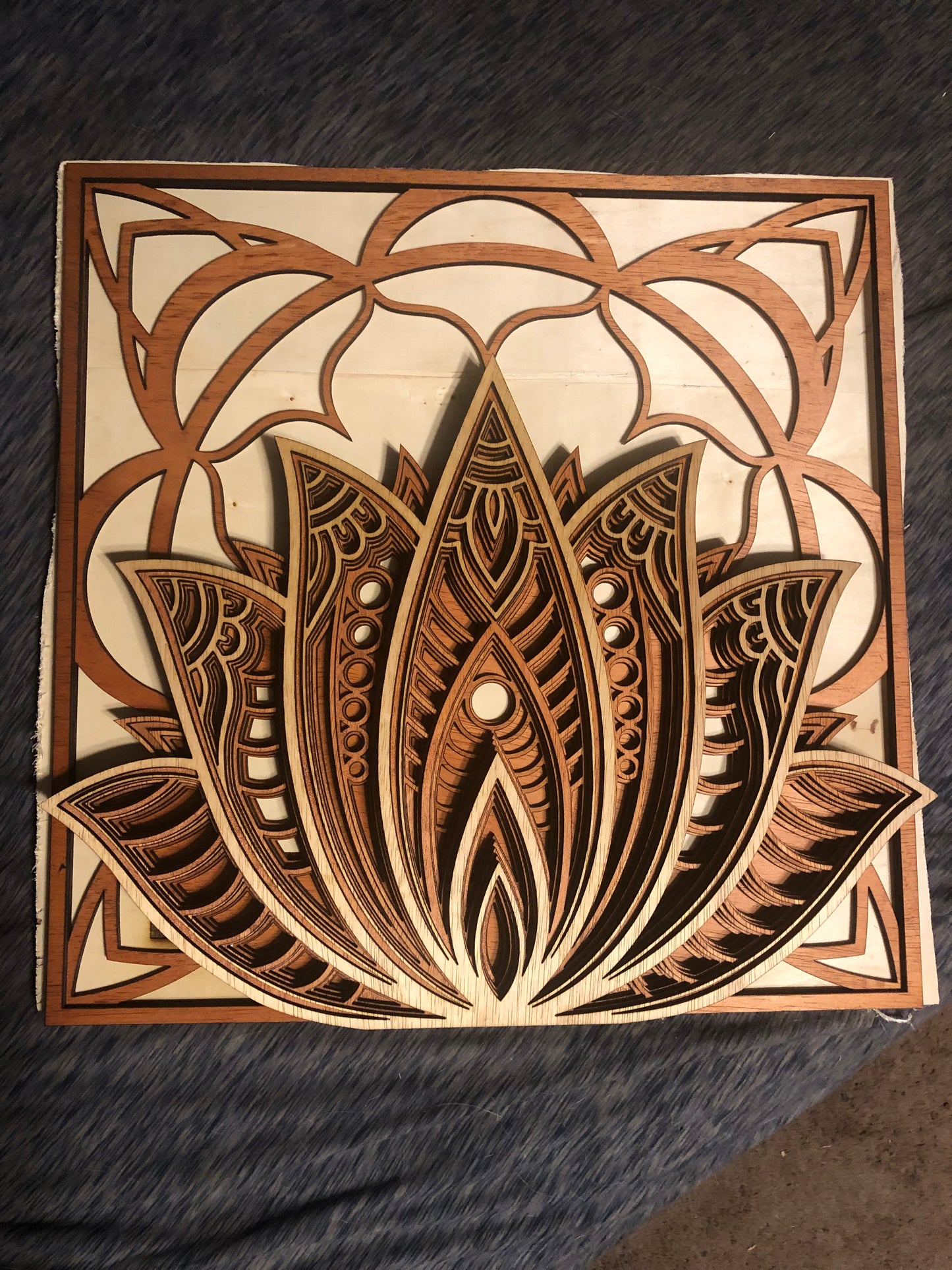 Lotus Mandala Laser Wood Art