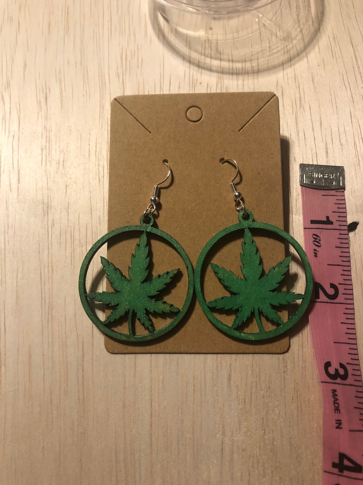 Glitter Green Round Leaf Earrings