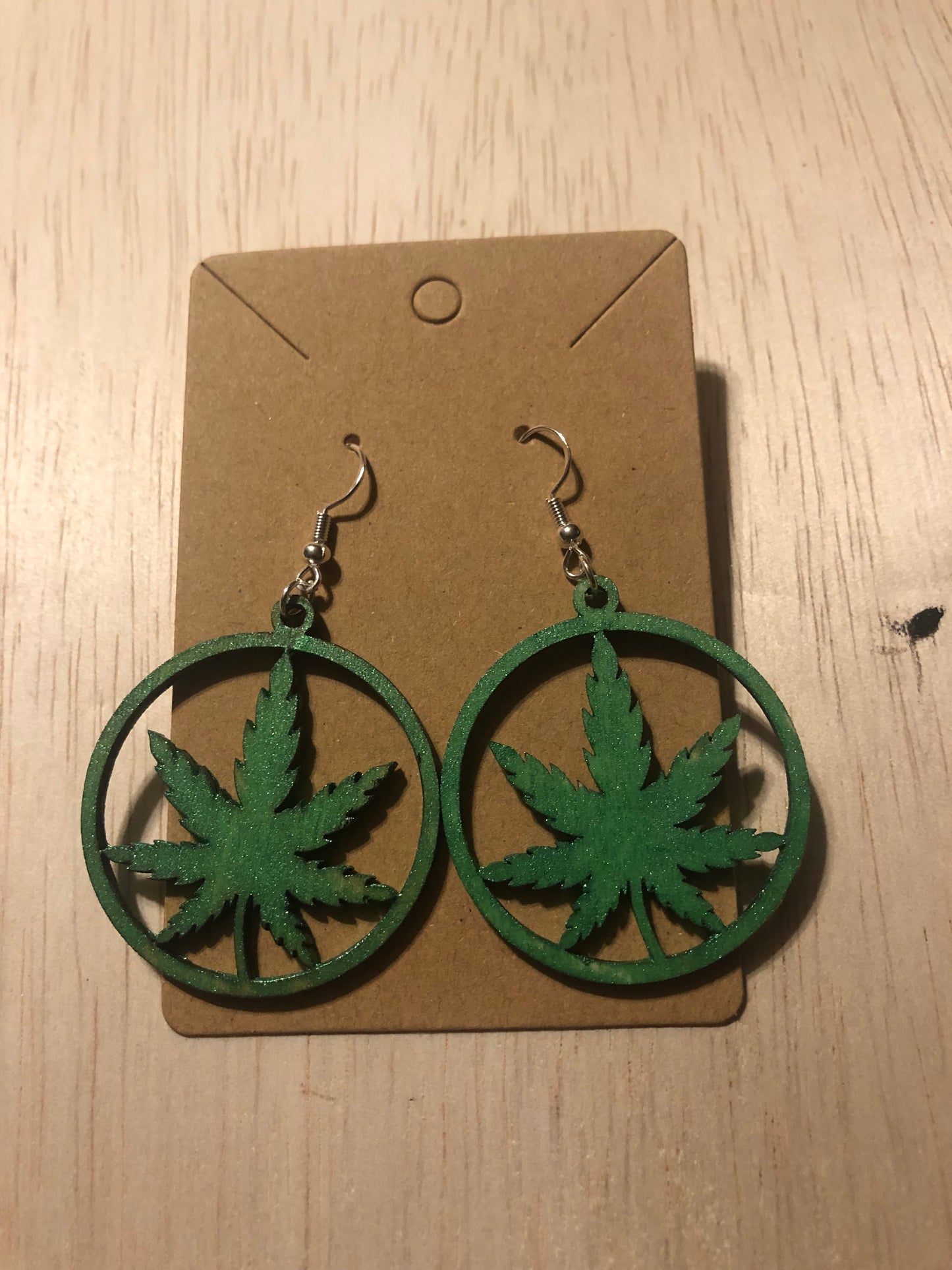 Glitter Green Round Leaf Earrings