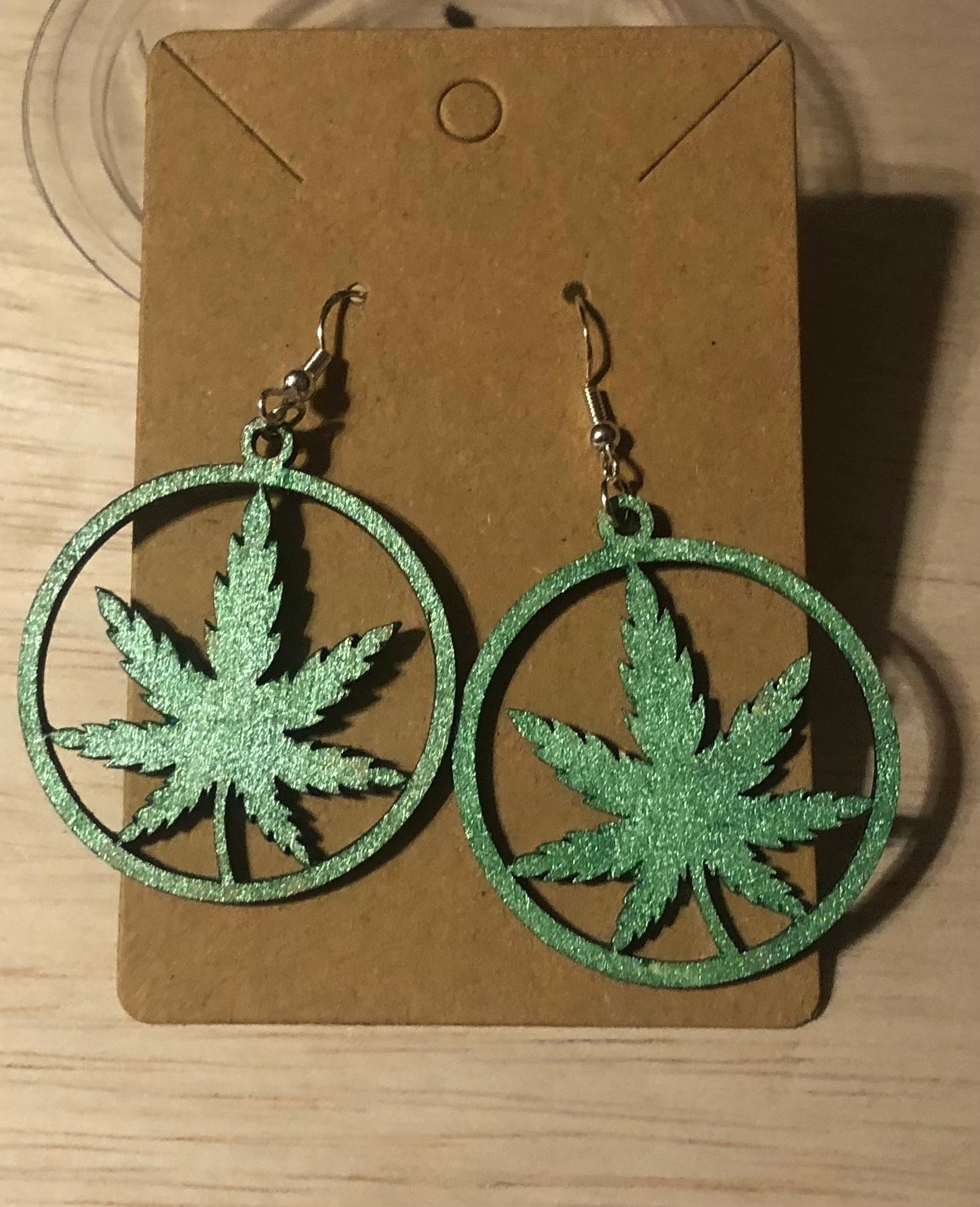 Glitter Green Round Leaf Earrings